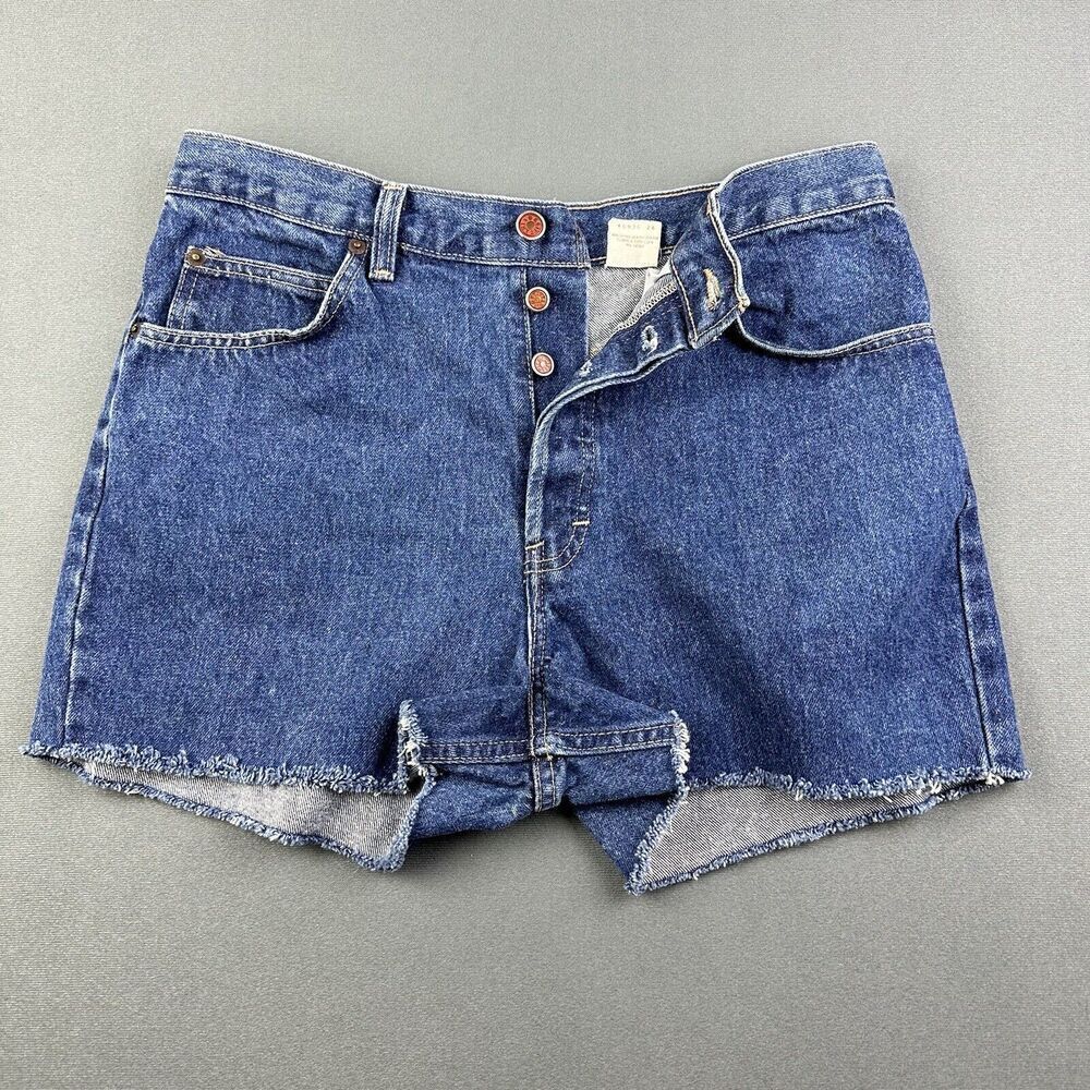 Vintage Brittania Cut Off Jean Shorts Jorts Womens 34 Blue High Rise Button Fly*